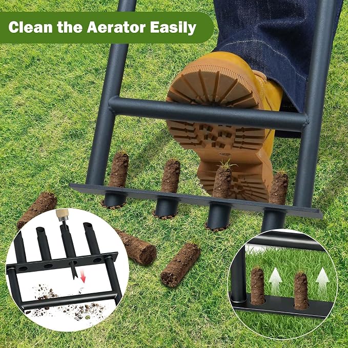 Manual Lawn Aerator Tool, Heavy Duty Detachable Iron Grass Aerator with Root Weeder, Reducing Soil Compaction, Yard Aeration Tool for Garden & Lawn Care