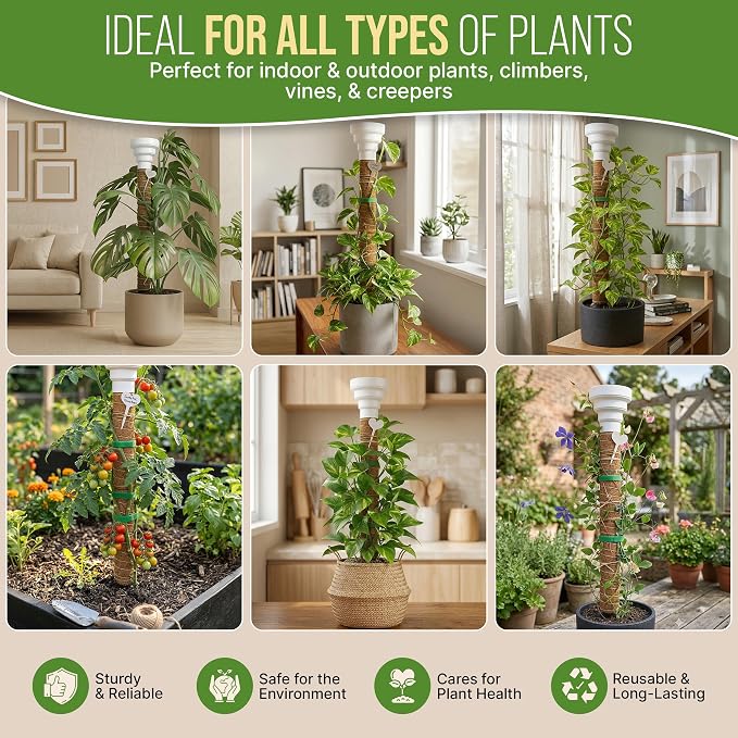 Organo Republic Moss Pole Monstera Plant Support Stakes - 26.4" Unique Self-Watering, Extendable Coco Coir Pole for Climbing Plant Supports for Potted Plants Indoor for Monstera, Pothos & More