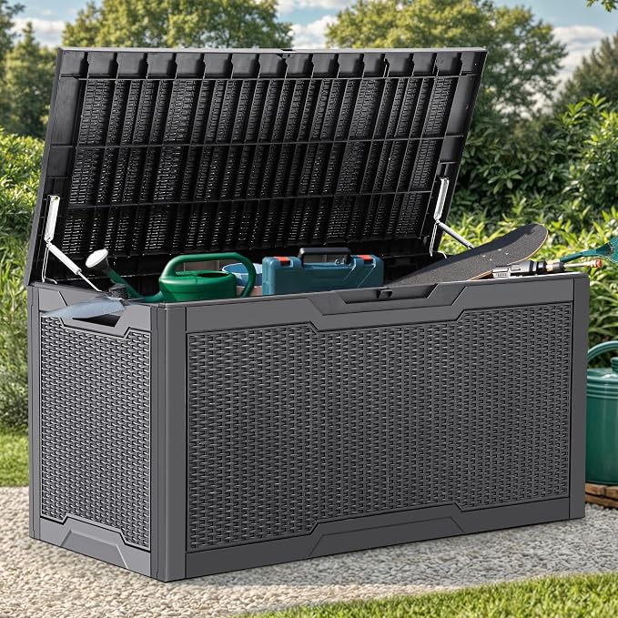 YITAHOME 100 Gallon Large Deck Box, Outdoor Resin Storage Boxes for Patio Furniture, Outdoor Cushions, Garden Tools, Water Resistant and Lockable