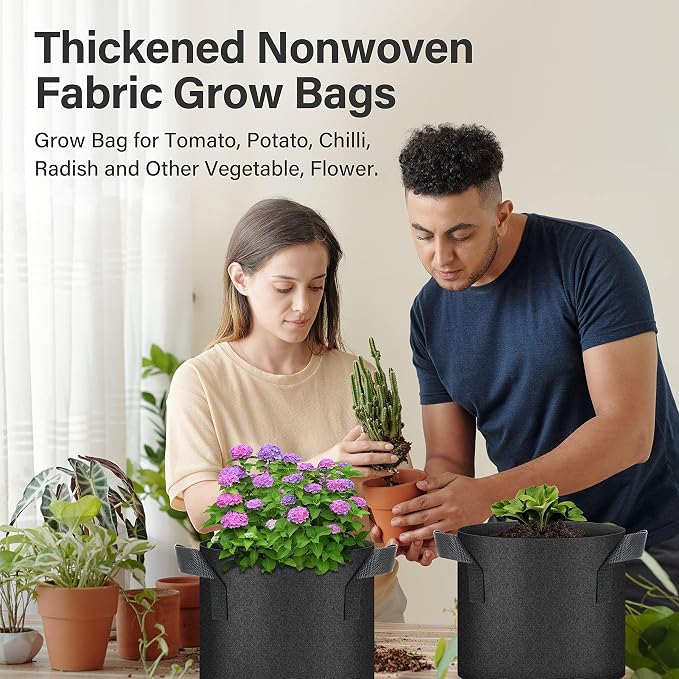 YSSOA 20-Pack 5 Gallon Grow Bags, Aeration Nonwoven Fabric Plant Pots with Handles, Heavy Duty Gardening Planter for Potato, Tomato, Vegetable and Fruits, Black