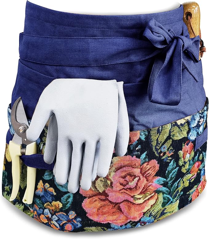 Garden Apron for Woman, Serve Apron Cute, Flora Half Apron with 8 Pockets, Valentines Gift for Mom Wife Girlfriend
