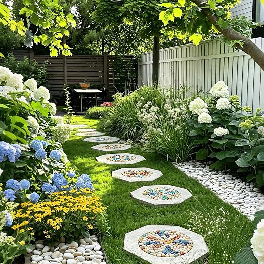 5 Pack Octagonal Stepping Stone, Reusable Heavy Duty Plastic Concrete, DIY Garden Path Walkway Patio Yard Lawn Decor Cement Molding (5, 10 in)
