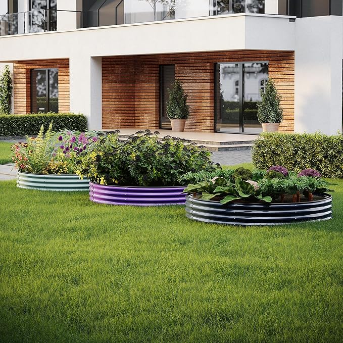 ZFHgarden Galvanized Metal Planter Round Raised Garden Bed Kit for Gardening Outdoor,3x3x1ft Grow Garden Box Raised Flower Bed,Round Galvanized Planter Outdoor Large Metal Fire Pit Ring
