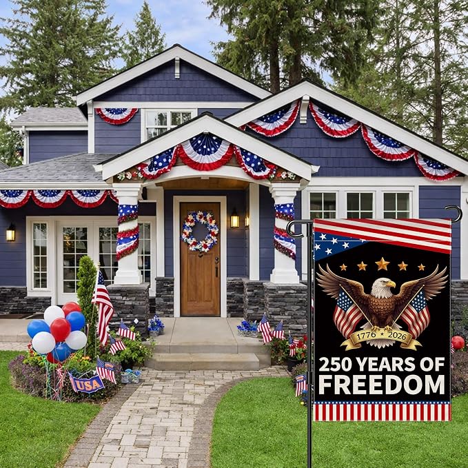 250th Anniversary America Garden Flag, 250 Anniversary USA Flag Patriotic Banner 250 Years of Freedom Yard Sign Eagle Design 4th of July Double-Sided Waterproof 1776-2026 Commemorative Flag 12x18 Inch