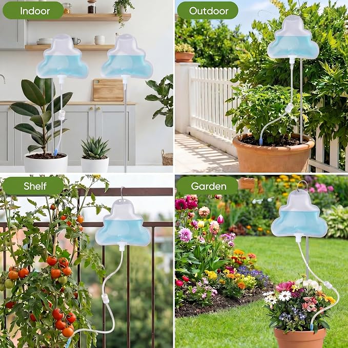 Zhengmy 12 Pcs 500ml Plant Self Watering Bags, Cloud Shape Automatic Drip Irrigation System with Adjustable Valve and Support Stakes, Slow Release Vacation Plant Waterer for Indoor Outdoor Plants