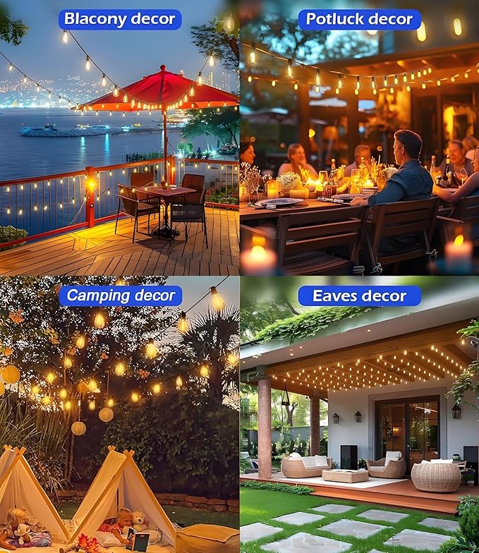 Tenmiro 50FT LED Outdoor String Lights with Remote,16+ 1 Shatterproof Bulbs Waterproof and Dimmable Patio Lights for Porch, Garden, Backyard, Deck, Balcony, Hanging Lighting Decor