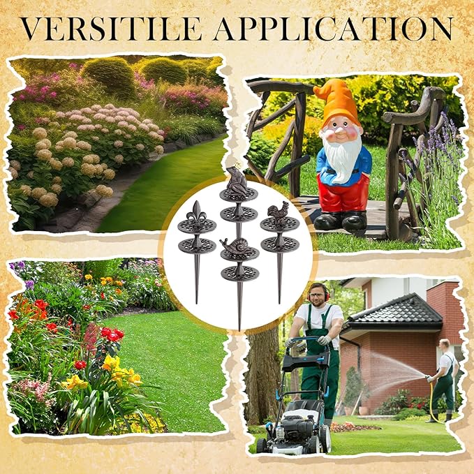 Briwooody 4 Pcs Heavy Duty Garden Hose Guide Stakes, Metal Cast Iron Water Hose Guide Spike Garden Stakes Decorative for Outside Flower Beds Plant, 12~14 inches (Classic)