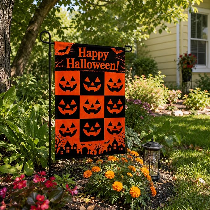 Halloween Decorations - Happy Halloween Garden Flag | Halloween Decor Double Sided Backdrop Banner | Halloween Party Favors Supplies Outdoor Outside Decor for Garden Yard Porch Patio Lawn