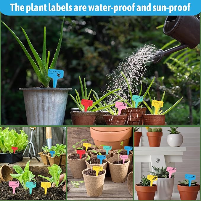 Plant Labels Tags 200Pcs T-Type Plant Markers Plastic Plant Label Tags Garden Labels Tags Plant Labels for Outdoor Garden Waterproof Plant Label Identification Stakes with Permanent Marking Pen (Blue)