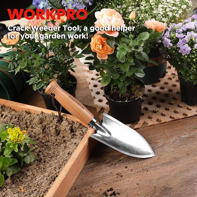 WORKPRO 11" Garden Hand Trowel, Heavy Duty Polished Stainless Steel Garden Shovel with Wooden Handle, Hand Gardening Tool for Digging, Planting, Transplanting