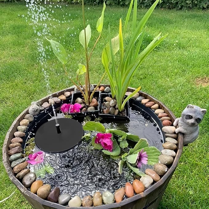 Biling 6.5W Solar Fountain for Bird Bath, DIY Solar Water Pump with 3000mAh Battery Backup Work All Day, 5ft Tubing 5 Nozzles for BirdBath, Small Pond, Fish Tank and Hydroponics