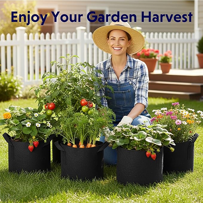 iPower 3 Gallon 10 Pack Grow Bags Nonwoven Fabric Pots Aeration Container with Strap Handles for Garden and Planting, 10-Pack Black, 3 Gallon