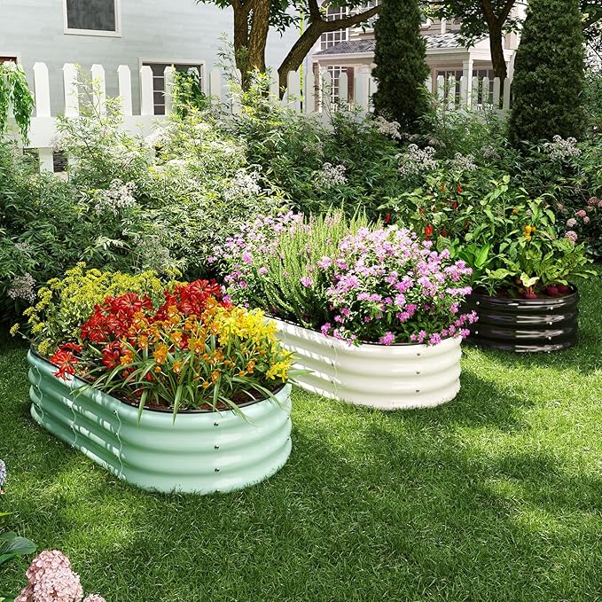 ZFHgarden Galvanized Metal Planter Round Raised Garden Bed Kit for Gardening Outdoor,2x2x1ft Grow Garden Box Raised Flower Bed,Round Galvanized Planter Outdoor Metal Fire Pit Ring Black