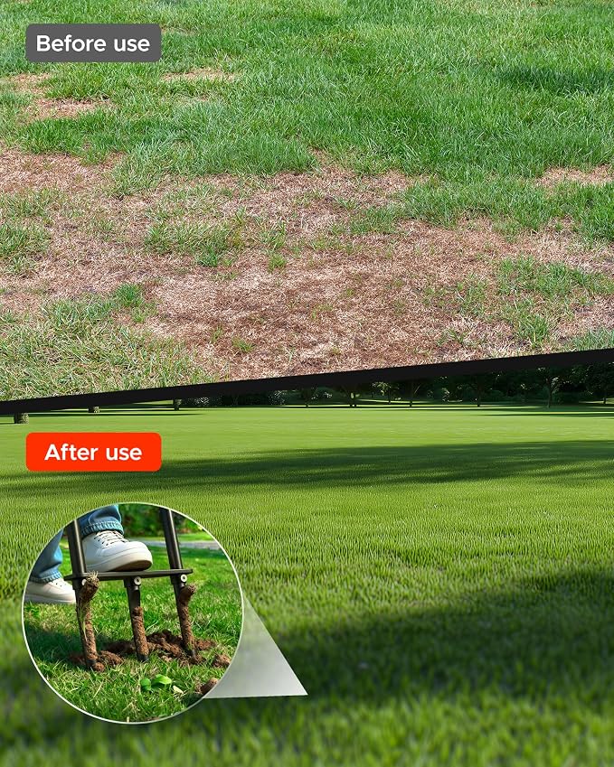 Lawn Aerator & Manual Lawn Coring Tool - 43"/35" Hollow Tine Plug Aerator with High-Strength Alloy Tines for Compacted Soil in Grass, Garden, and Yard - Core Aerator Tool for Lawn Care& Revival