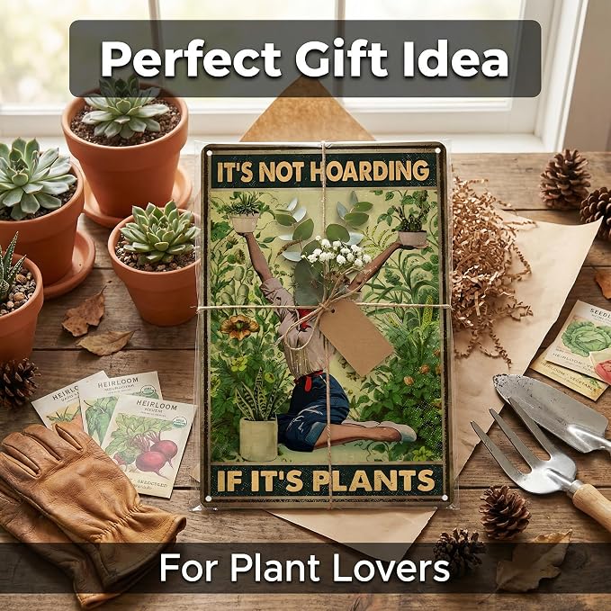 Bestylez Gardening Gifts It‘s Not Hoarding If It's Plants Vintage Garden Signs for Home Garden Greenhouse Living Room Bedroom Yard Backyard Outdoor Decor 8X12 Inch (3066)