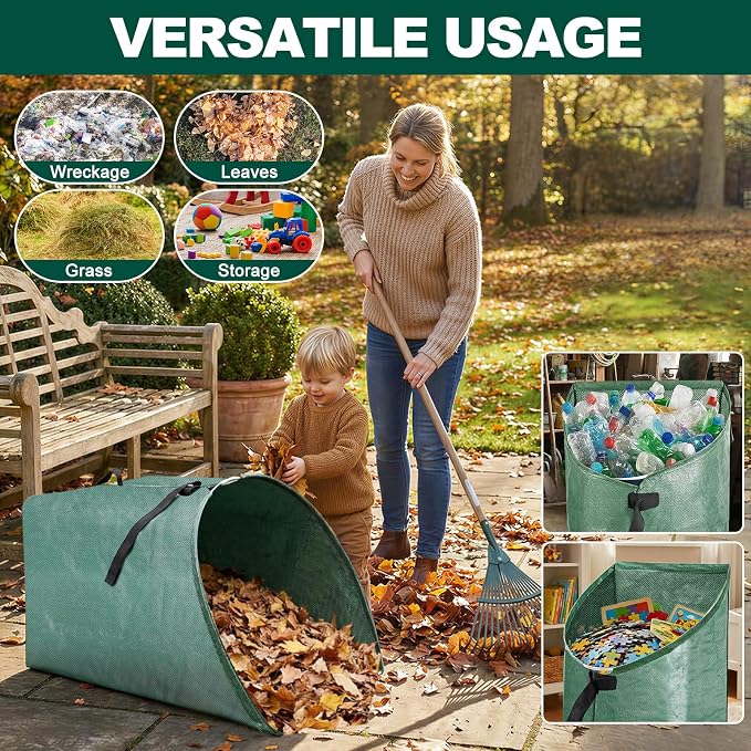 60 Gallon Large Leaf Collector, Dustpan-Style Lawn and Leaf Bags, Collapsible Yard Waste Bags Easy Storage & Transport, Reusable Leaf Pick Up Garden Bag for Leaves Grass Debris Lawn Trash