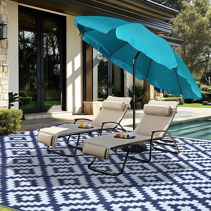 SAND MINE Reversible Mats, Plastic Straw Rug, Modern Area Rug, Large Floor Mat and Rug for Outdoors, RV, Patio, Backyard, Deck, Picnic, Beach, Trailer, Camping, Dark Blue & White, 10' x 14'