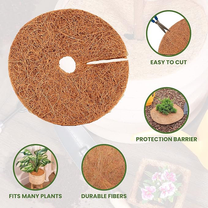 Envelor 20 pcs Coconut Fibers Mulch Ring 4 Inches Tree Protector Mat Coconut Mulch Cover Natural Coconut Fiber Weed Control Rings, Tree Ring Plant Cover for Indoor Outdoor Plants, Pot, Landscaping
