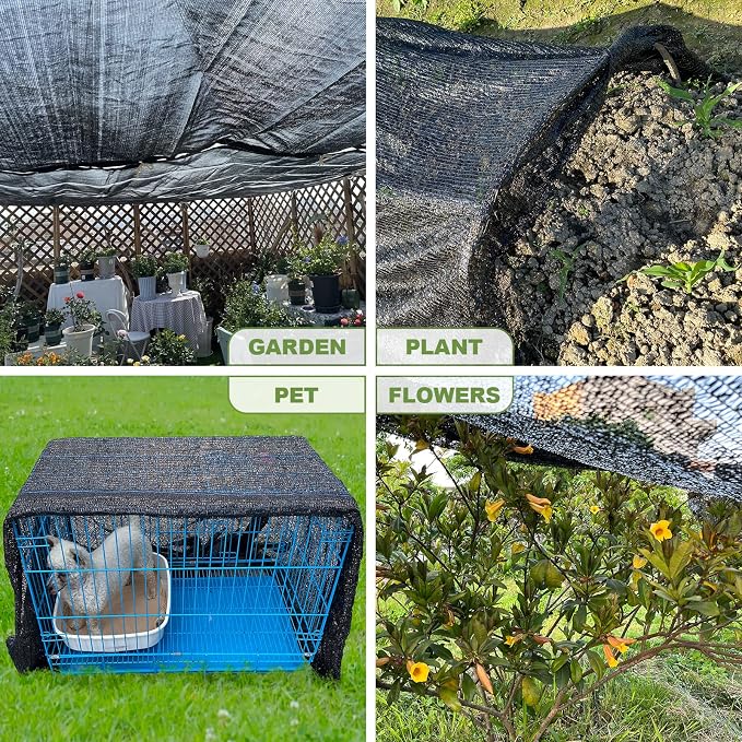 50% Shade Cloth, 10x12FT Black Sun Shade Cover for Plants, Garden, Greenhouse, Patio, Chicken Coop