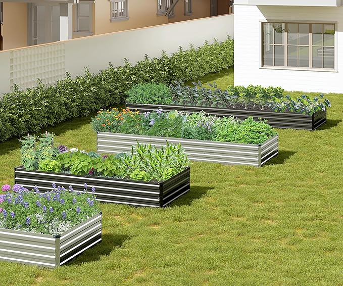 2PCS 10x3x1ft Galvanized Raised Garden Bed,Outdoor Planter Box Metal Patio Kit Planting Bed for Vegetables Flowers Herb,Black