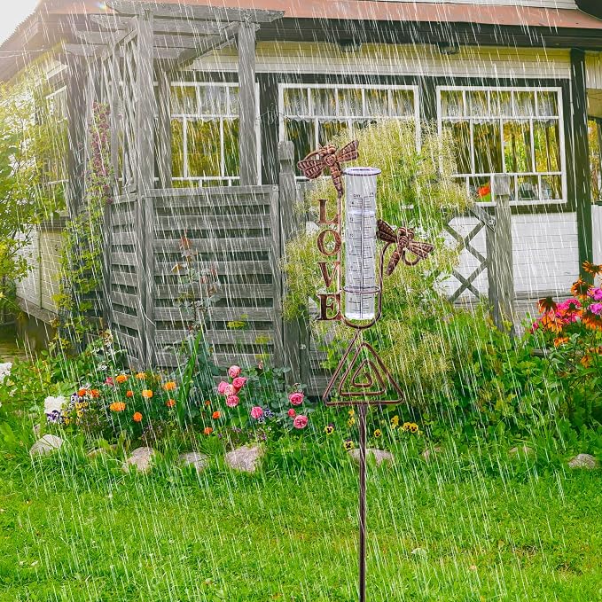 Rain Gauge Outdoor, coppery Dragonfly Rain Gauge for Measuring Precipitation, Garden Decoration (Dragonfly)