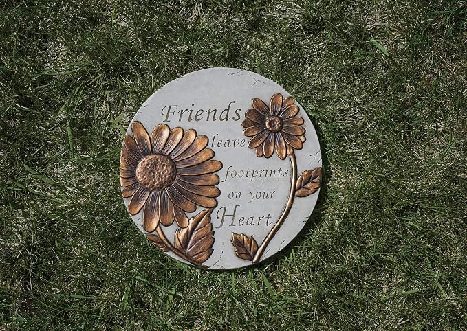 Friends Leave Footprints Bronze Tone 9 x 9 Resin Stone Outdoor Decorative Stone