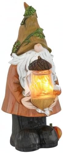 Topadorn Lighted Fall Gnome with Acorn Jar LED Figurine – Resin Harvest Gnome Statue, Thanksgiving Autumn Table Decor for Home, Patio & Tiered Tray