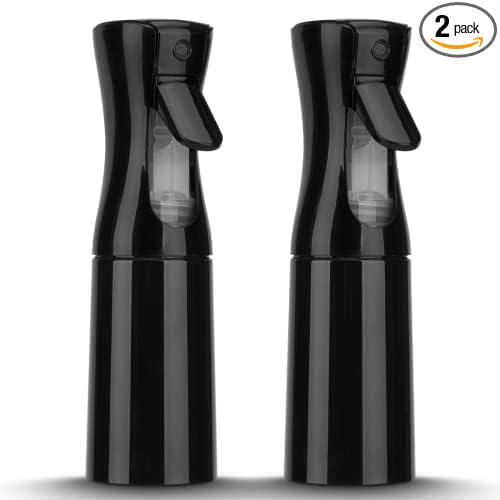 Spray Bottle for Hair (6.8OZ /200ML) Continuous Ultra Fine Mist Sprayer for Hair, Salons, Barber, Plants, Skin Care, Cleaning 2 Pack Black
