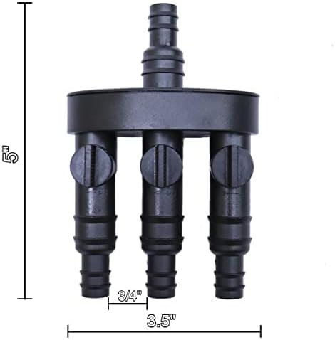 EasyPro TWS3 Statuary Splitter 3 Way for Pond and Fountain Pumps 1/2" and 3/4" Stepped Barb Fittings Individual Flow Control Valves Water Feature Tubing Connector Accessory