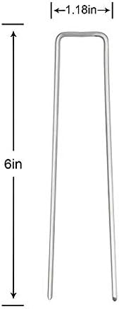 6 Inch Garden Stakes Galvanized Landscape Staples, U-Type Turf Staples for Artificial Grass, Rust Proof Sod Pins Stakes for Securing Fences Weed Barrier, Outdoor Wires Cords Tents Tarps (100 pcs)