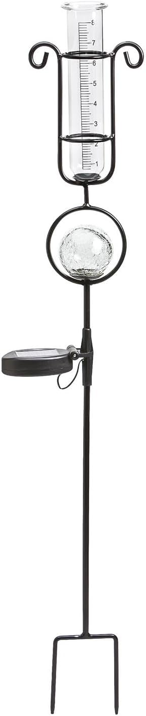 Rain Gauge with Solar Light Garden Stake,Metal and Glass,6x5.5x33.5 Inches