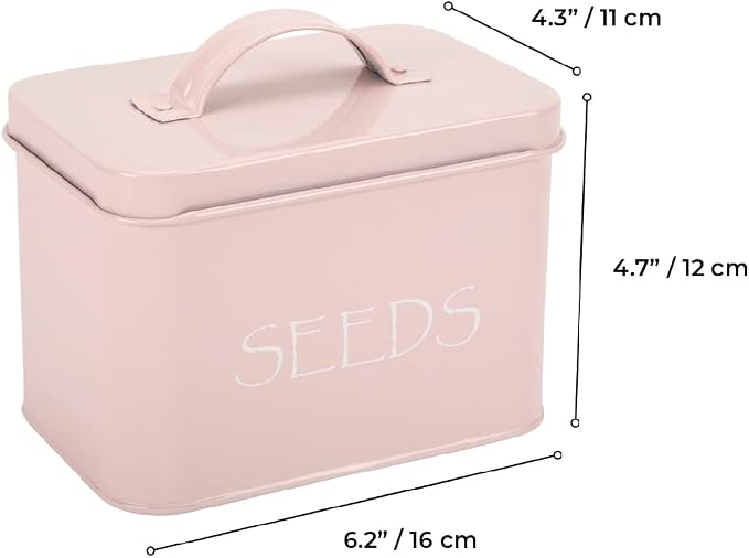 Katai Seed Storage Box – Durable Metal Seed Organizer Storage Box for Gardeners, Complete Seed Packet Storage Box with Lid, Monthly Dividers, 20 Envelopes & Pencil, Compact Seed Saver, Pink Flamingo