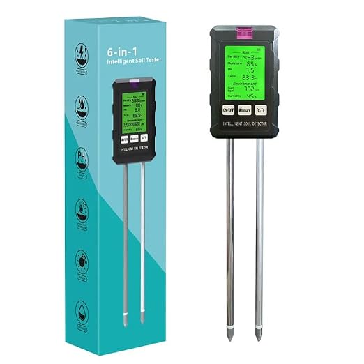 GROW24 Digital Soil Tester, 6-in-1 Moisture Meter with pH, Temperature, Sunlight Intensity for Garden Plants