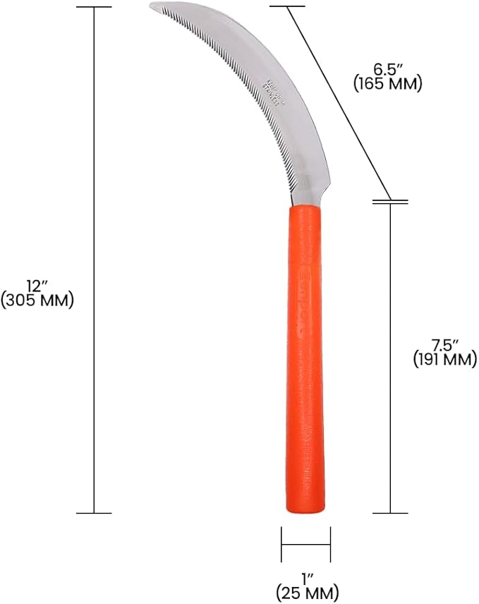 Zenport K208P Harvest Sickle with Plastic Handle, Light Serration, 6.5-Inch Stainless Steel Blade, Orange - 12 Pack