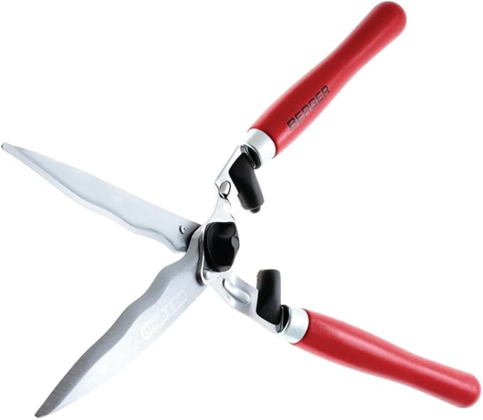 BERGER Hedge Shears – Professional 23.6" Garden Clippers with Wavy Chrome-Plated Steel Blades, 9.45" Cutting Length, Beechwood Handles, Adjustable Tension – 4590