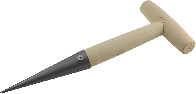 11-inch Manual Hole Digger T-Shaped Pointed Cone Fertilizer and Seed Planter Gardening Tool with Wooden Handle Handheld Digging Tool for Transplanting Tulips Bulbs Seedlings Flowers