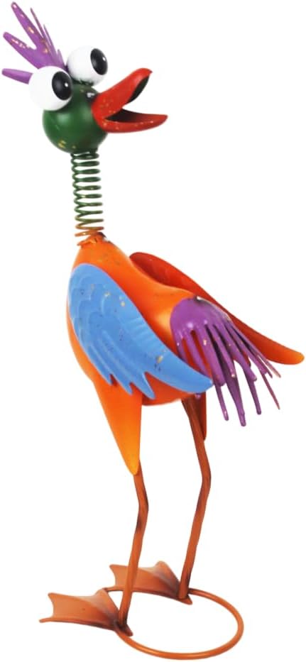 Metal Wacky Rooste Garden Statue, 16.54‘’ Rooster Decor Yard Statue Decorations Outdoor, Chicken Yard Art for Outside, Patio, Backyard, Lawn (Yellow & Blue)