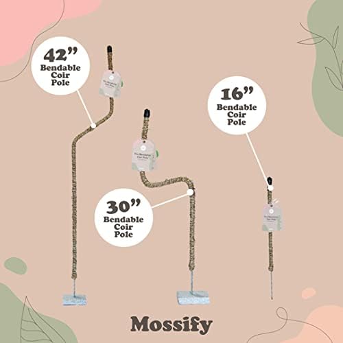 Mossify Bendable Coir Pole for Plants – 16” Premium Manila Coir Moss Pole Monstera Plant Support for Indoor & Outdoor Plant Climbing Support - Comes with Reusable Tape for Durable Plant Pole