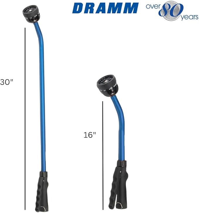 Dramm Kaleidoscope Rain Wand – 16” Touch-N-Flow with Trigger Shut-Off Valve & Lock, Gentle Shower Watering Wand for Plants, Hanging Baskets & Garden Beds – Blue