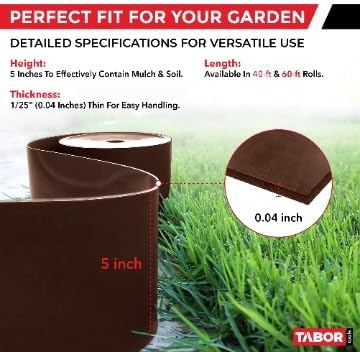 TABOR TOOLS 40 Ft Terrace Board, 5 Inch High, 0.04" Inch Thin, Landscape Edging Coil, Grass Barrier, Bender Board, Garden Liner, ES22. (Brown)