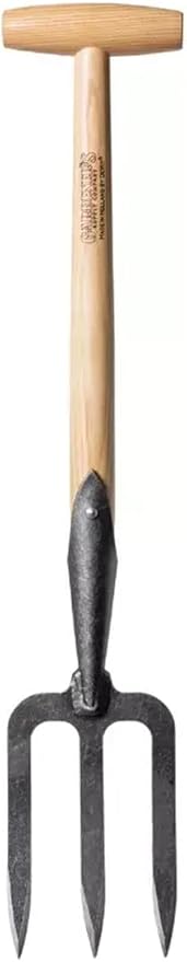 DeWit Perennial Fork with Short T-Handle – Hand Garden Fork for Digging, Dividing & Separating Plants, Tempered Boron Steel with Ash Hardwood Handle