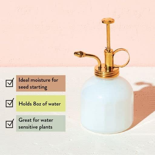 Modern Sprout Plant Mister, 8 oz Indoor Watering Can, Aesthetic Plant Sprayer & Water Mister Spray Bottle, Garden Watering Can for Seed Starting, Vintage-Inspired Gift for Father's Day - White