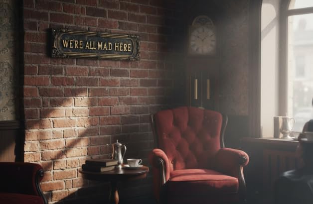 "We're All Mad Here" Sign, Alice in Wonderland Street Sign Decor, Vintage Gold Metal Wall Art, 16x4 Inch Rustic Farmhouse Bar Cafe Bedroom Unique Gift