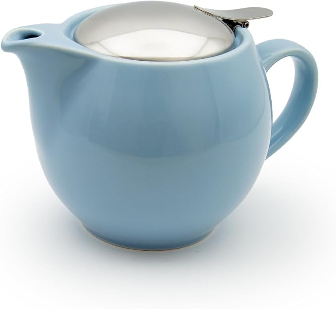 ZERO JAPAN Bee House Round Teapot For One, 15 Oz - Ceramic Tea Pot with Stainless Steel Lid and Infuser, Smooth-Pour Spout, Diswasher and Microwave Safe Tea Pots (Ocean Blue)