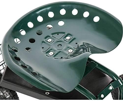 KINTNESS Garden Cart Seat Rolling Scooter Wagon with Extendable Steering Handle Swivel Seat & Utility Basket (Green