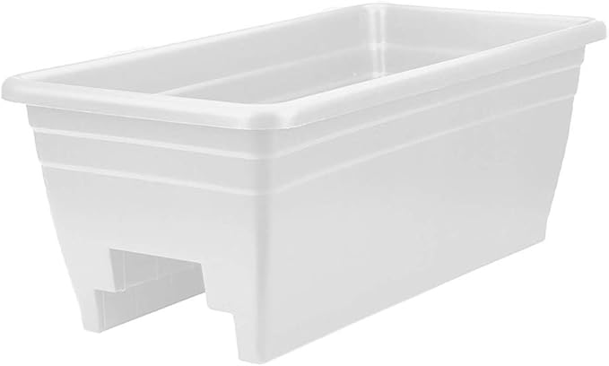 The HC Companies 24 Inch Wide Heavy Duty Plastic Deck Rail Mounted Garden Flower Planter Boxes with Removable Drainage Plugs, White (3 Pack)