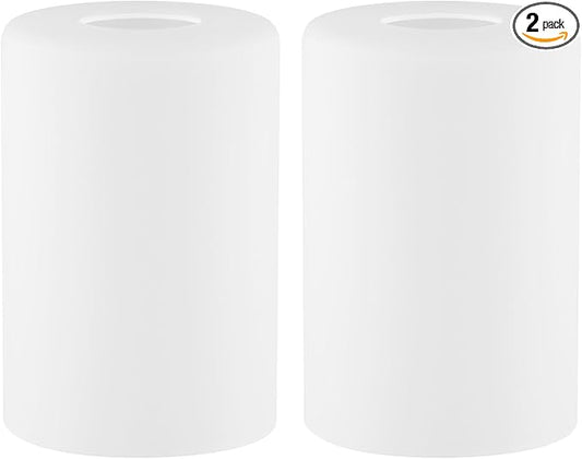 2 Pack Frosted Opal White Glass Lamp Shade, Lip-less Cylinder Glass Light Fixture Cover, Replacement Globe for Chandelier, Pendant, Vanity Light