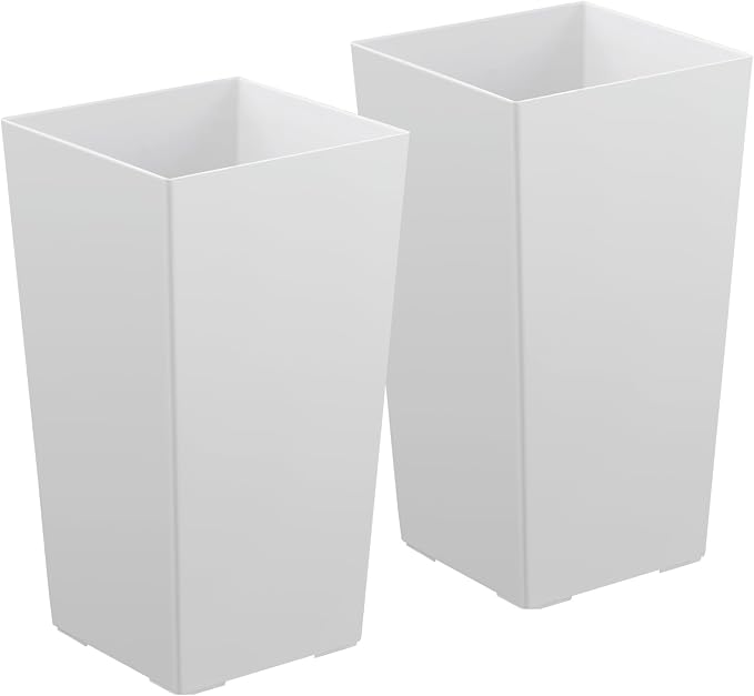 VEVOR Set of 2 Tall Planters for Outdoor Plants 22 inch, White Tall Planter for Indoor Plants, Modern Planters for Front Porch Patio Balcony, Plant Container Flower Pots with Built-in Drainage