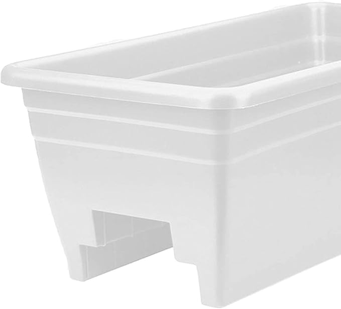 The HC Companies 24 Inch Wide Heavy Duty Plastic Deck Rail Mounted Garden Flower Planter Boxes with Removable Drainage Plugs, White (3 Pack)