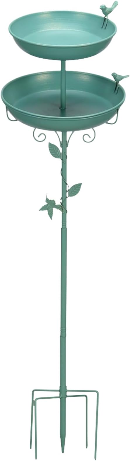 Bird Bath for Outside with 2 Bird Decor, Hummingbird on Pole & Sparrow on Bowl, 38.5 Inch Height Garden Birdbath, 12 Inch Antique Green Freestanding Birdfeeder Bath for Yard Patio
